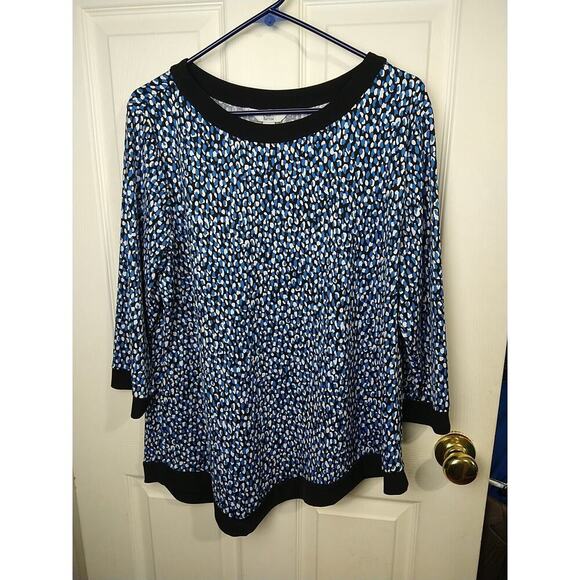Croft & Barrow Woman XL Blouse Blue White Polkadot Asymmetrical Hemline Business - Picture 1 of 10